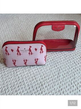 Kate Spade Cosmetic case set /2  Smaller lobster case & larger clear case  Red🦞